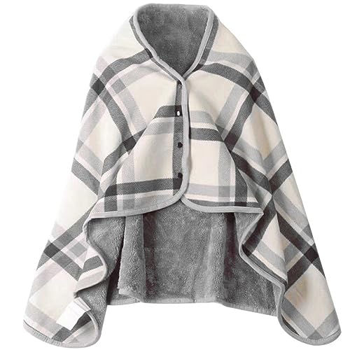 Fleece Wearable Blanket with Buttons - Comfy Poncho Throw Flannel Blanket Shawl - Plush Sleeveless Blankets for Women & Men - Grey