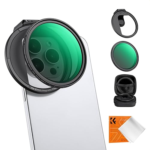 K&F Concept Clip On 67mm Variable ND2-32 Magnetic Phone Lens Filter Kit, Phone Clip with Magnetic Adapter Ring/Cold Shoe/Locking Knob, Neutral Density Filter for iPhone 16 15 Pro Max 14 13