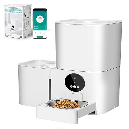 2-in-1 Upgrade Automatic Cat Feeder Water Dog Feeder Automatically Supports WiFi Connection Supports 2.4GHz and 5GHz Pet Can Be Mobile Timed Dosing Pet Food Dispenser with a Pet Water Dispenser