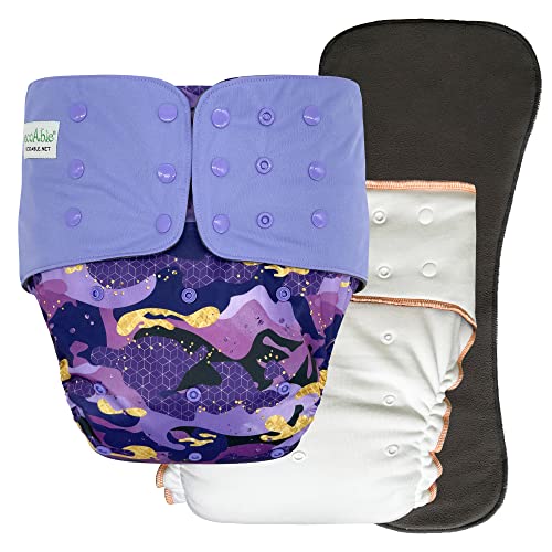 Adult Nighttime Diaper Set - Incontinence Protective Briefs with Fitted and Insert for Special Needs Teens, Men and Women… (Large, Purple Camo) - Purple Camo - Large