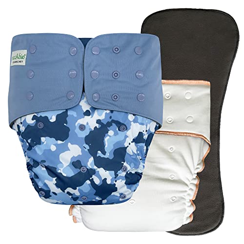 Adult Nighttime Diaper Set - Incontinence Protective Briefs with Fitted and Insert for Special Needs Teens, Men and Women… (Large, Blue Camo) - Blue Camo - Large
