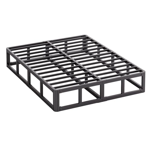 Askeld King Bed Frame, 9 Inch High Metal Box Spring with More Steel Slats Support, Sturdy Platform Bedframe Low to Floor, 3500 Lbs Weight Capacity Heavy Duty Mattress Base, Easy Assembly, Black - King - 9 Inch