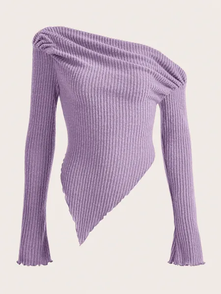 SHEIN ICON Y2K Grunge Asymmetrical Neck Lettuce Trim Hanky Hem Tee