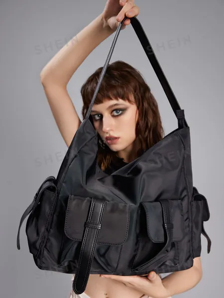 ROMWE Grunge Punk Multi Pocket Hobo Bag