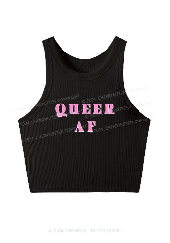 Queer AF Y2K Crop Tank Top Cherrykitten | Black / 4XL