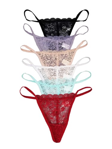 6 Pack Sexy Floral Lace G-String Thong Panties L266 - Small