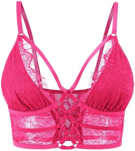 Buitifo Womens Cami Bra Criss Cross Eyelash Crop Top Bra Sexy Vest Bralette Busiter Lingerie - Pink Small