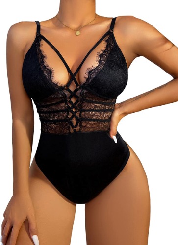 Buitifo Women Sexy Bodysuit One Piece Babydoll Lingerie Lace Teddy Negligee - Black Small
