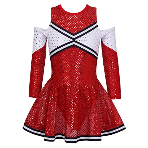 CHICTRY Girls Cheer Leader Uniform Costume Sequin Off-Shoulder Jazz Hip Hop Latin Modern Street Dance Dress Dancing Costume - 15-16 Years - Red