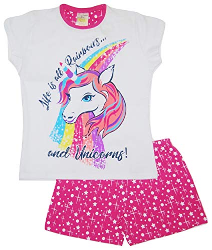 Girls Design Pyjamas Long and Short Unicorns Ponys Sloth Bulldog 100% Cotton - 13-14 Years - Unicorn Shortie