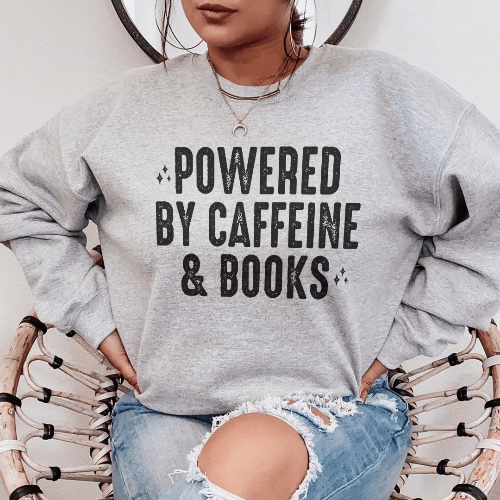 Powered By Caffeine & Books Sweatshirt - Sport Grey / XL