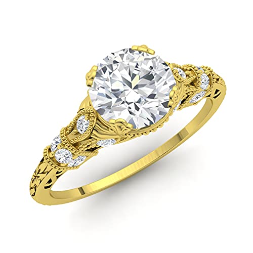 Diamondere Certified Gemstone and Diamond Engagement Ring in 9ct Yellow Gold | 1.26 Carat Art Deco Engagement Ring for Women, UK Size L, O - Diamond - M