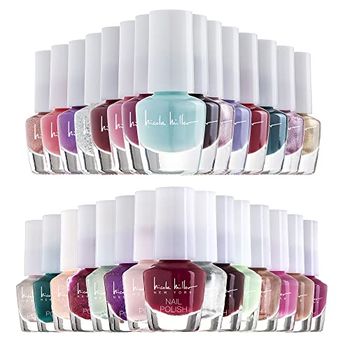 Nicole Miller Mini Nail Polish Set- 30 MINI Nail Polish Colors, Metallic and Trendy Shades, Mini Nail Polish Kit for Fingernails and Toenails - 2 Pack Trendy and Floral Collection