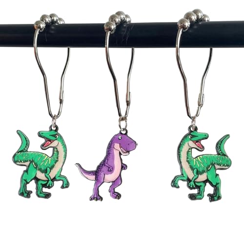 Dinosaur Shower Curtain Hooks,12 Pcs Dinosaur Rustproof Shower Rings for Bathroom Set,Fairytale Forest Animal Home Bathroom Decorative