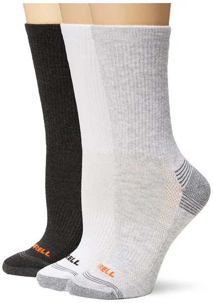 Merrell Women's 3 Pack Performance Hiker Socks (Low Cut Tab/Quarter/Crew) - Crew Grey Assorted (Crew) Small