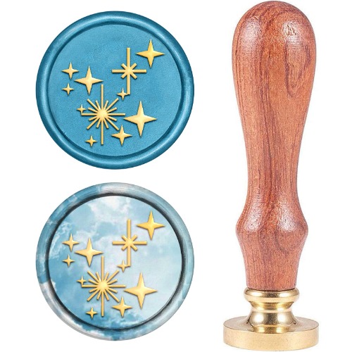 CRASPIRE Wax Seal Stamp Four-Pointed Star Vintage Sealing Wax Stamp Stars Retro 25mm Removable Brass Head with Wooden Handle for Wedding Invitations Envelopes Wine Packages Greeting Cards - Four-pointed Star