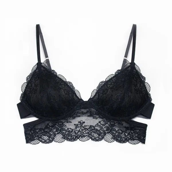 Wild Lace Long Line Bra Black - XL 36D/38C / Black