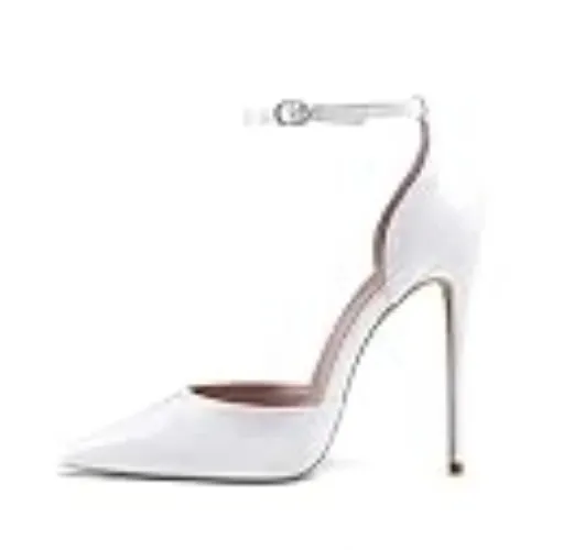 Elisabet Tang High Heels, Women Pumps D'Orsay Ankle Strap Pointed Toe Stiletto Heels Party Wedding Shoes - 9 White