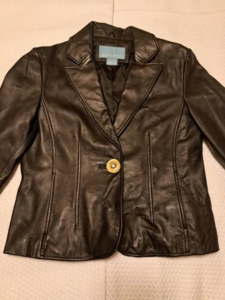 Nine West Black Lambskin Leather Blazer Size M