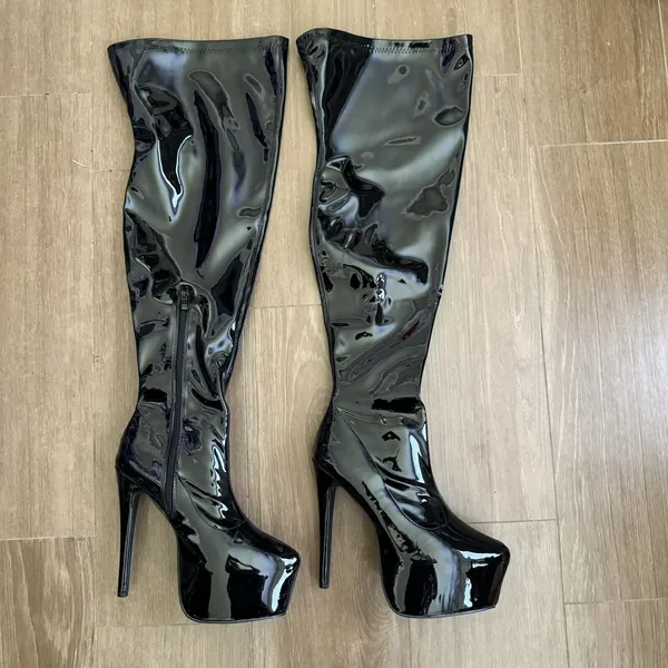 Fashion Nova Sally Size 10 Patent Leather Thigh High Stiletto Boots