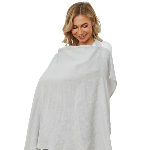 PPOGOO Muslin Nursing Cover for Baby Breastfeeding, Breathable Privacy Nursing Covers for Mom 100% Cotton Breastfeeding Cover with Rigid Hoop for Mother Nursing Apron (Sliver) - BRZ-Sliver