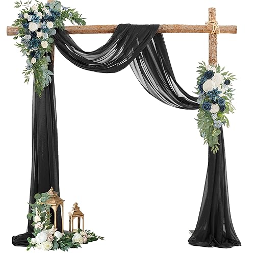 Wedding Arch Draping Fabric 19FT 1 Panel Black Wedding Arch Drapery Sheer Curtains for Backdrop Wedding Arch Decorations for Ceremony Stage Reception Banquet Party（1 Panel）, Black - Black - 28" width x 19Ft length（1 Panel）