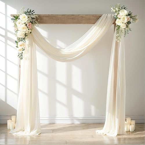 Wedding Arch Draping Fabric, 1 Panel 28" x 19Ft Ivory Wedding Arch Drapes Sheer Backdrop Curtain for Wedding Ceremony Party Ceiling Decor - Ivory Drapes Curtain - 28" width x 19Ft length（1 Panel）