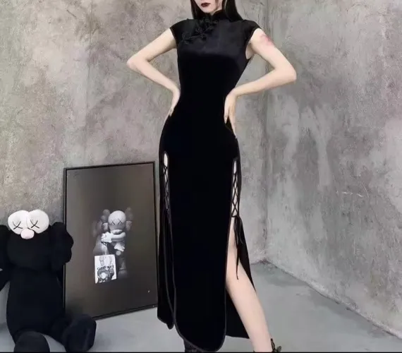 Black cheongsam dress