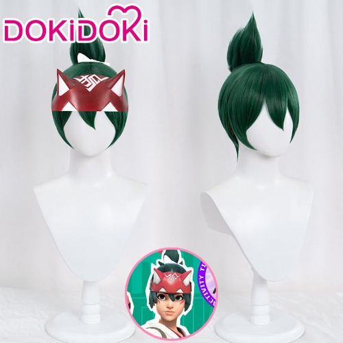 【Ready For Ship】DokiDoki Game Overwatch2 Cosplay Kiriko Cosplay Wig Greenish Version | Kiriko