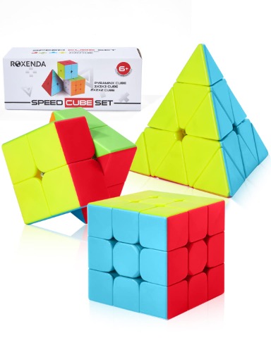 ROXENDA Speed Cube Set, Magic Cube Set of 2x2x2 3x3x3 Pyramid Cube Smooth Puzzle Cube (Stickerless) - Stickerless