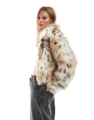 ASOS DESIGN faux fur bomber jacket in snow leopard print | ASOS