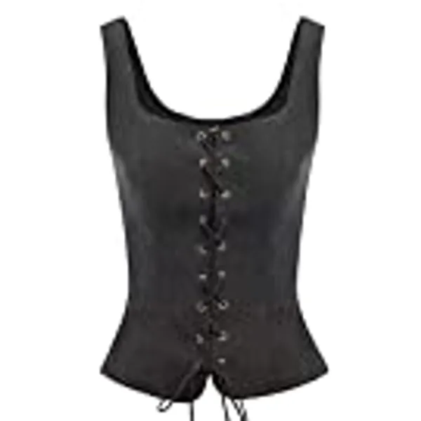 SCARLET DARKNESS Women Pirate Renaissance Vest Cosplay Costume Peasant Bodice Lace-up Waistcoat