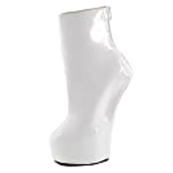 WONDERHEEL 8" Heelless White Patent Sexy Fetish Back Zipper Platform Ankle Boots