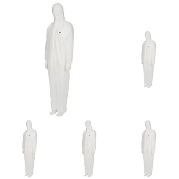 3M Safety Coverall with Cap, in Polypropylene, White, Size M, Pack of 5