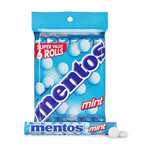 Mentos Chewy Mint Candy Roll, Mint, Bulk, Party, Non Melting, 1.32 ounces, 14 pieces (Pack of 6)