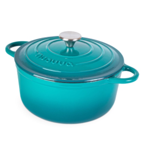 Gietijzeren Pot met Deksel - Anti-aanbaklaag, Ovenbestendig, Geëmailleerde Braadpot - Robuust Kookgerei - Blauwgroen 4,7L - Van Nuovva - 4,7L - Diep - Turquoise