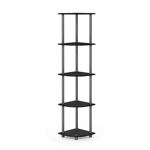 Furinno Turn-N-Tube 5 Tier Corner Display Rack Multipurpose Shelving Unit, 1-Pack, Black/Grey - Black/Grey