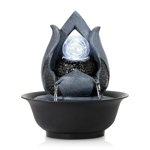 WICHEMI Indoor Water Fountain Tabletop Fountains with LED Rolling Ball, Feng Shui Zen Meditation Desktop Waterfall Fountain Calming Water Sound Relaxation Fountain for Home Bedroom Office (Style 12) - Style 12