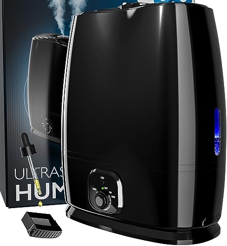 Everlasting Comfort Air Humidifiers for Bedroom - 50-Hour Continuous Use - Relieve Allergies, Sinuses, Congestion, Dry Skin - Ultrasonic Cool Mist Humidifiers for Home - Large Air Humidifier for Room - 6L - Black