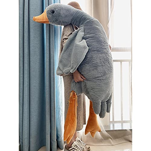Tanha Giant Goose Plush, 6 Foot Goose Stuffed Animal, Cute Stuffed Goose, Soft Grey Duck Plush Gift for Girlfriend, Kids or Best Friend（75inch, 190cm） - 75inch / 190cm - Grey