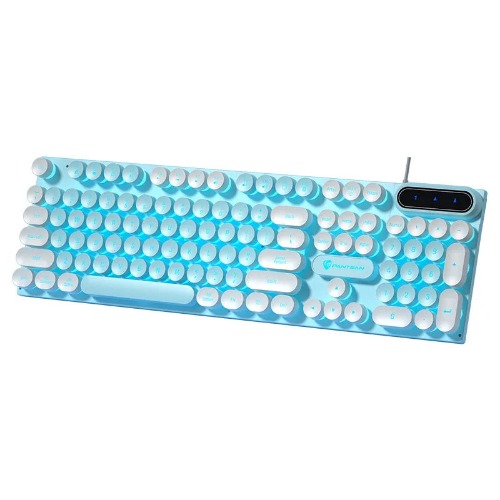 Punk Round Keycap Mechanical Feel Keyboard RGB Backlit Computer - English / Blue with White / PK100
