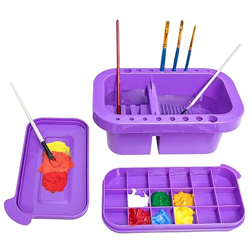 MyLifeUNIT Paint Brush Cleaner, Paint Brush Holder and Organizers with Palette for Acrylic, Watercolor, and Water-Based Paints (Purple) - Purple