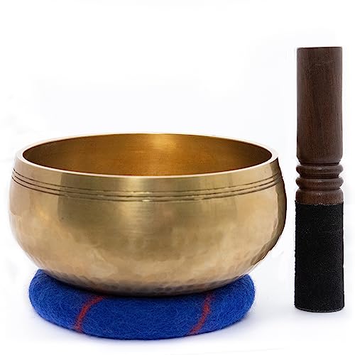 Ohm Store 6" Tibetan Singing Bowl Set — Meditation Sound Bowl Handcrafted in Nepal for Yoga, Chakra Healing, Mindfulness, and Stress Relief - Bronze 6"