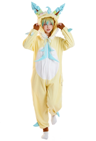 Women Onesie Pajama Leafeon Derivative Loungewear Adult Hooded Homewear Kigurumi Sleepwear