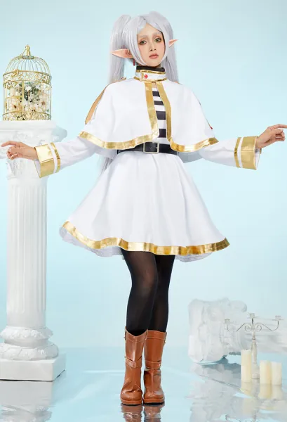 Frieren: Beyond Journey's End Frieren Cosplay Costume Dress and Shawl with Belt
