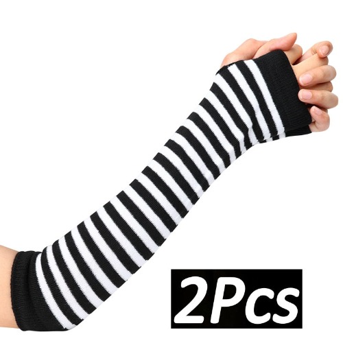 Striped Mittens | Black white / One size