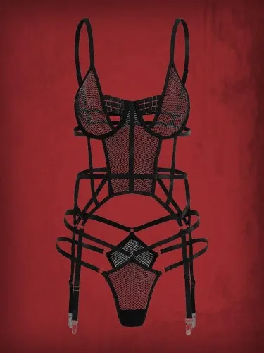 Grunge Punk Fishnet Underwire Garter Lingerie Set | SHEIN UK