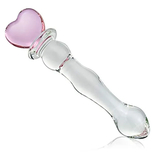 Crystal Double-Ended Dildo G-Spot Stimulation Butt Plugs Anal Beads Glass Pleasure Wand with Pink Heart Handle Sex Factory