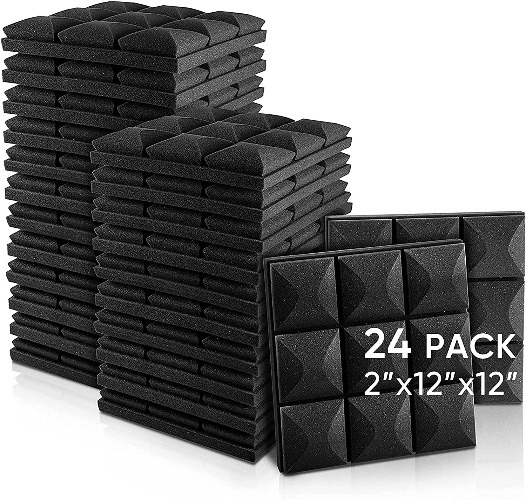 Fstop Labs Acoustic Foam Panels, 24 Pack Black 2'' X 12" X 12" Mushroom Studio Wedge Tiles, Sound Panels Sound Proof Foam Panels Sound Proofing Padding For Wall - 24 Pack Black (3 X 3)
