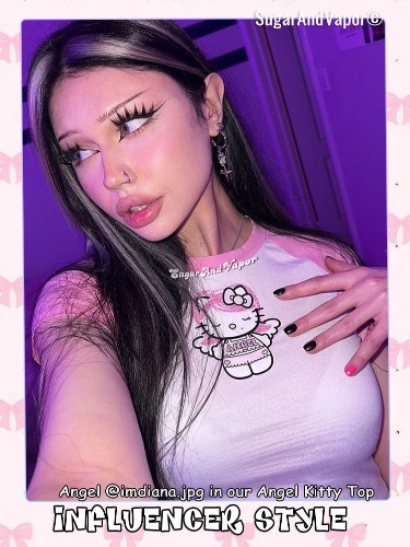 Pink Angel Kitty Raglan Crop Tee | Pink / S